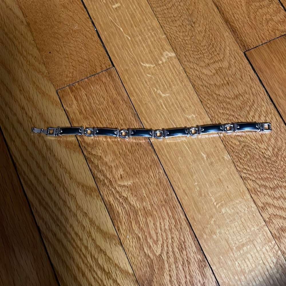Silver and black leather(ish) bracelet